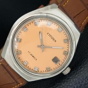 Vintage 1971 Citizen Manual Mens Silver Watch W/daydate & Orange accents